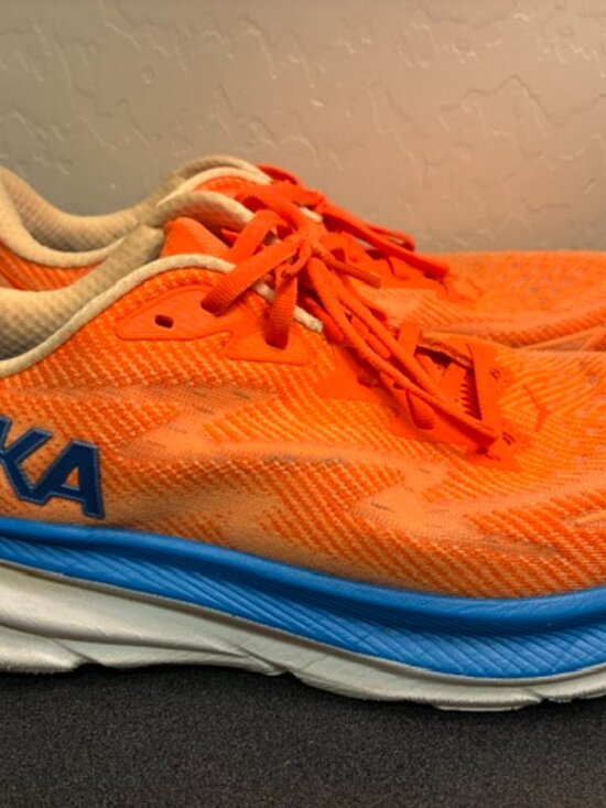 Hoka One One Clifton 9 Mens Size 10.5 Orange Blue Running Walking Shoes Sneakers main image 4